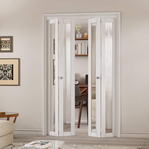 ARK DESIGN 48 in. x 80 in. 1-Lite Mirrored Glass and Solid Core White Finished Close Bi-Fold Door with Hardware