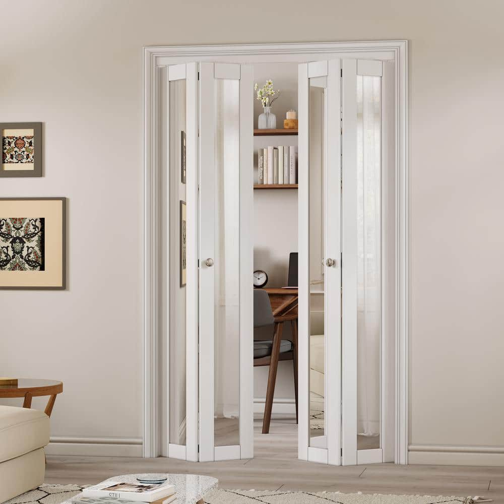 ARK DESIGN 48 in. x 80 in. 1-Lite Mirrored Glass and Solid Core White ...