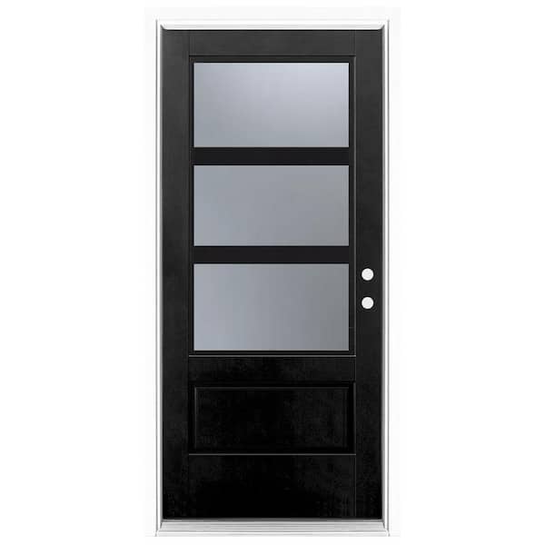MP Doors 36 in. x 80 in. Left-Hand Inswing 3-Lite Frosted Glass Finished Black Fiberglass Prehung Front Door