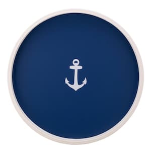 PASTIMES Anchor  14 in. W x 1.3 in. H x 14 in. D Round Royal Blue Leatherette Serving Tray