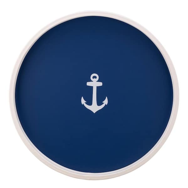Kraftware PASTIMES Anchor  14 in. W x 1.3 in. H x 14 in. D Round Royal Blue Leatherette Serving Tray