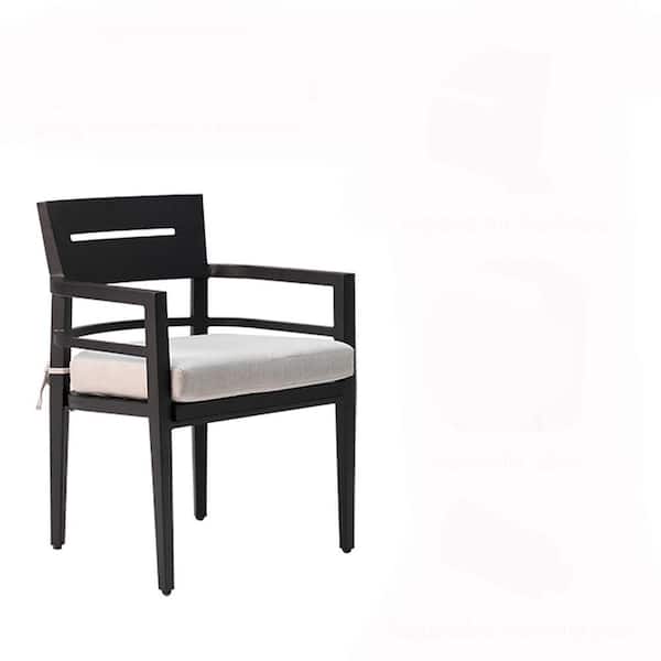 Zeus & Ruta Patio Aluminum Outdoor Dining Chair in Black with Sunbrella Beige Cushions for Poolside, Patio, Garden and Deck (4-Pack)