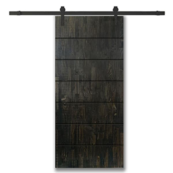 CALHOME 30 in. x 96 in. Charcoal Black Stained Pine Wood Modern Interior Sliding Barn Door with Hardware Kit