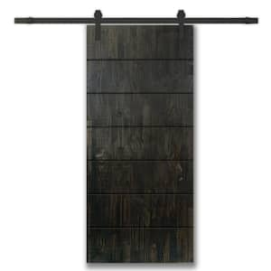 42 in. x 96 in. Charcoal Black Stained Pine Wood Modern Interior Sliding Barn Door with Hardware Kit