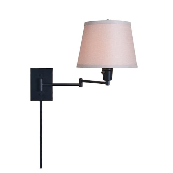 Ellsworth 1-Light Oil Rubbed Bronze Swing Arm Plug-In Wall Lamp with Fabric Shade