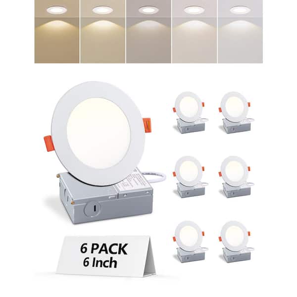 6 in. Canless Ultra-Thin 12-Watt Adjustable 5 CCT Remodel Integrated LED Recessed Light Kit (6-Pack)