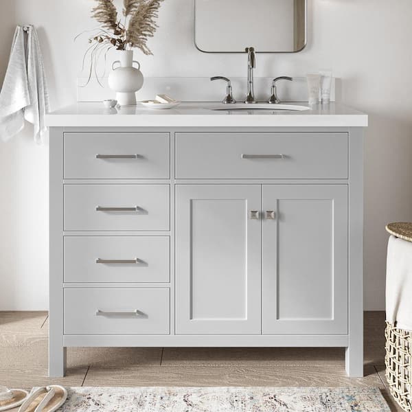 ARIEL Bristol 42 in. W x 22 in. D x 36 in. H Freestanding Bath Vanity in Gray with Pure White Quartz Top