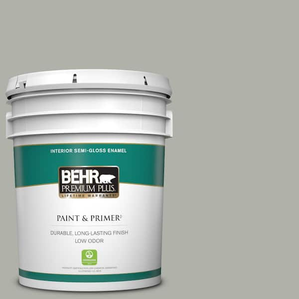 BEHR PREMIUM PLUS 5 gal. #BNC-06 Urban Putty Semi-Gloss Enamel Low Odor Interior Paint & Primer