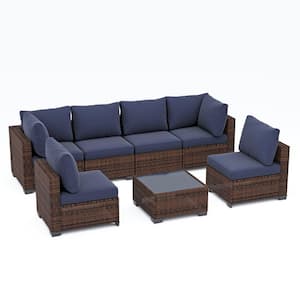 7-Piece JUSKYS Brown Wicker Outdoor Patio Sectional Sofa