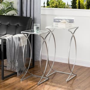 Silver Metal with Glass Accent Table (Set of 2)