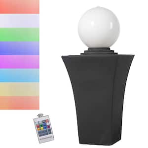 Outdoor Curved Ball Fountain with 8 Color Lights Modern Design Cement Waterfall for Garden and Patio