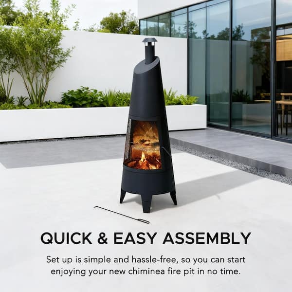 【chimo】 Sunjoy 57 in. 2-in-1 Black Metal Outdoor Chiminea Fire Pit and
