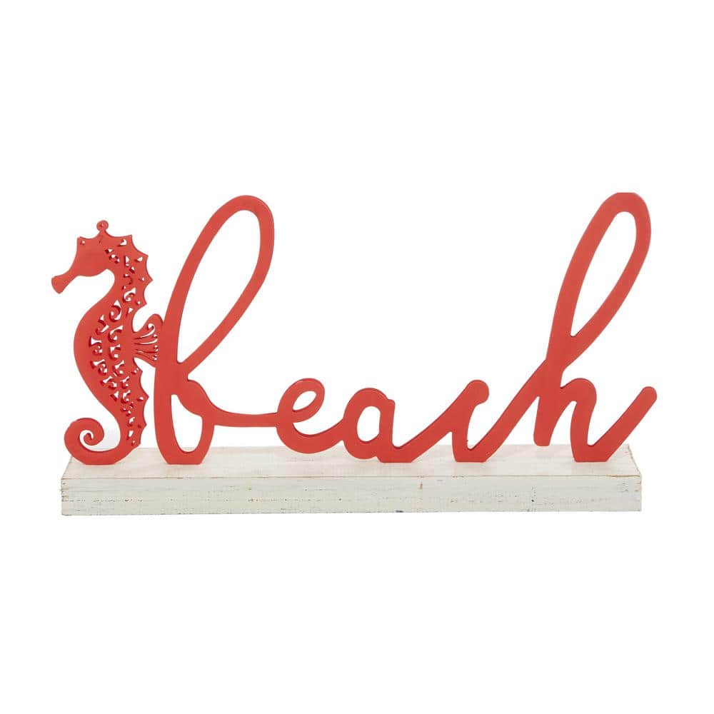 Red and White Wood Coastal Beach Sign Decor