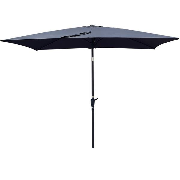 Otryad 6 ft. x 9 ft. Steel Patio Umbrella, Outdoor Waterproof Umbrella with Crank and Push Button Tilt for Backyard-Anthracite
