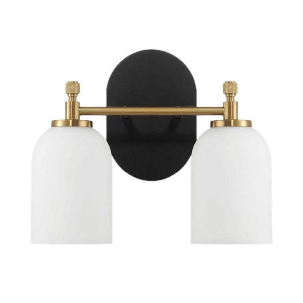 5.5 in. 2 Light Black Wall Sconce with Double Shade No Bulbs Included