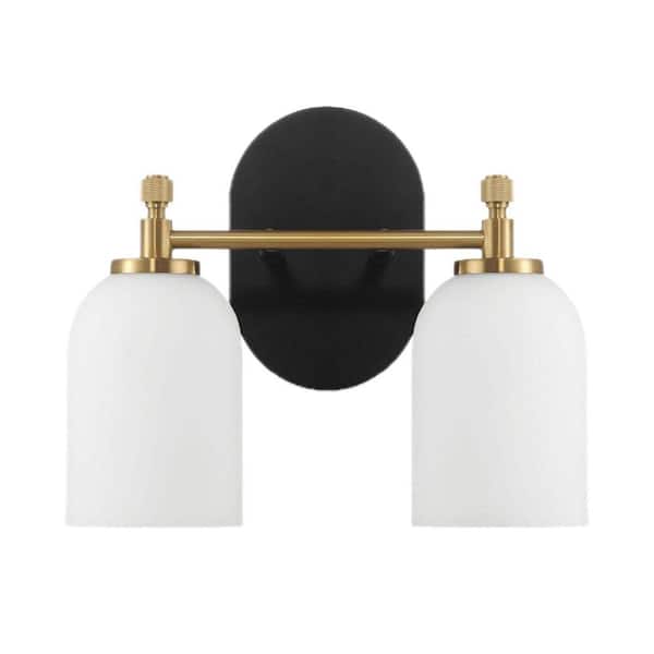 5.5 in. 2 Light Black Wall Sconce with Double Shade No Bulbs Included