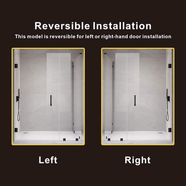 UKH07 72 in. W x 80 in. H x 35 in. D Hinged Frameless Corner Shower Enclosure in Matte Black 3/8 in. Clear Glass