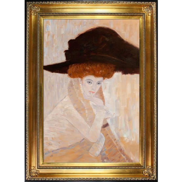 LA PASTICHE 32.5 in. x 44.5 in. "Black Feather Hat" by Gustav Klimt Framed Wall Art