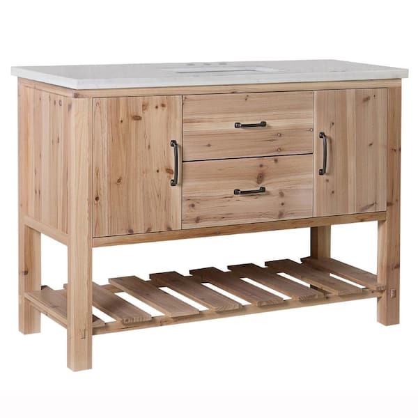 Bellaterra Home Venice 48 in. W x 22 in. D x 36 in. H Single Vanity in Natural with Marble Vanity Top in Jazz White with White Basin