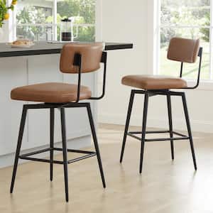 27 in. Cody Saddle Brown High Back Metal Swivel Counter Stool with Faux Leather (Set of 2)