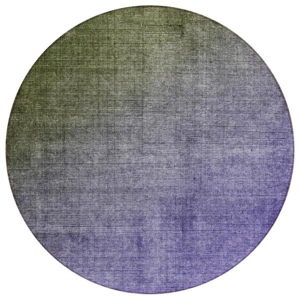 HomeRoots Olive Green and Purple 8 ft. Round Woven Solid Color Round Indoor/Outdoor Area Rug