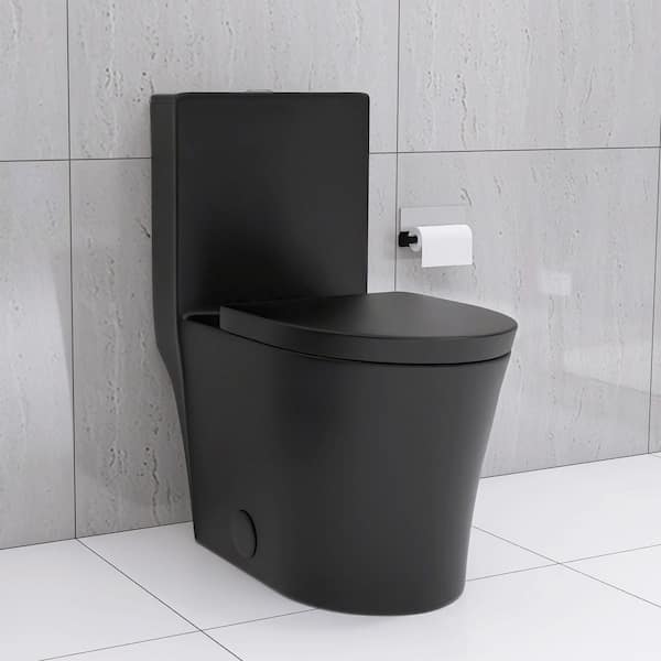1.1/1.6 GPF Dual Flush Elongated 1-Piece Toilet in Matte Black with Map 1000g Soft Closing Seat