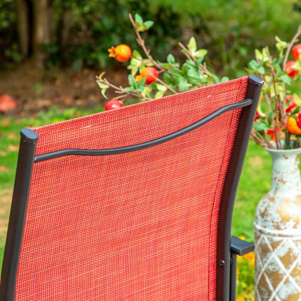 Red and Black Steel Patio Dining Armchairs with Cushions