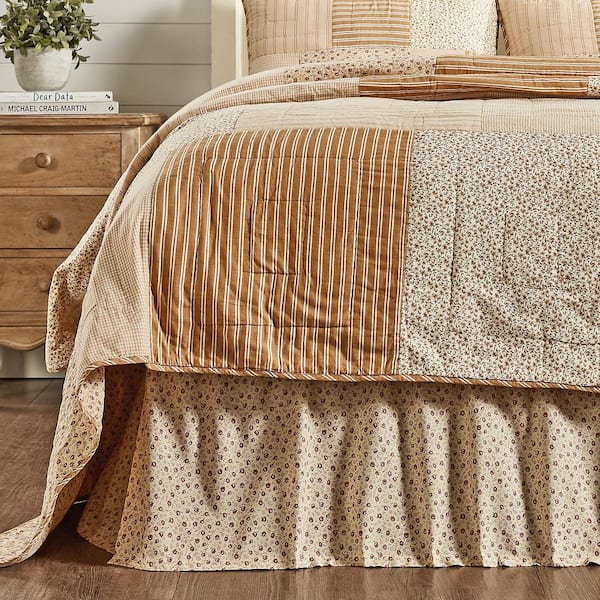 VHC BRANDS Camilia 16 in. Country Cottage Mauve Soft White Floral Queen Bed SKirt