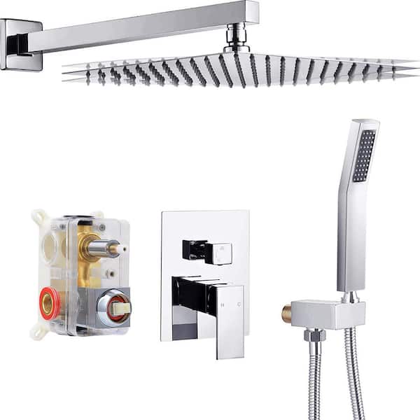 AKLFGN 1-Spray Square High Pressure 10 in. Shower Head with Brass Valve and Handheld Shower Chrome