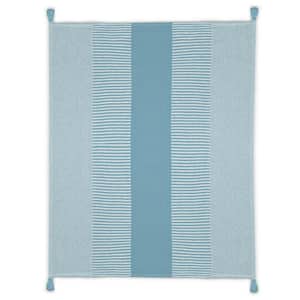Radiant Blue/White Hand-Woven Striped Contemporary Organic Cotton Throw Blanket