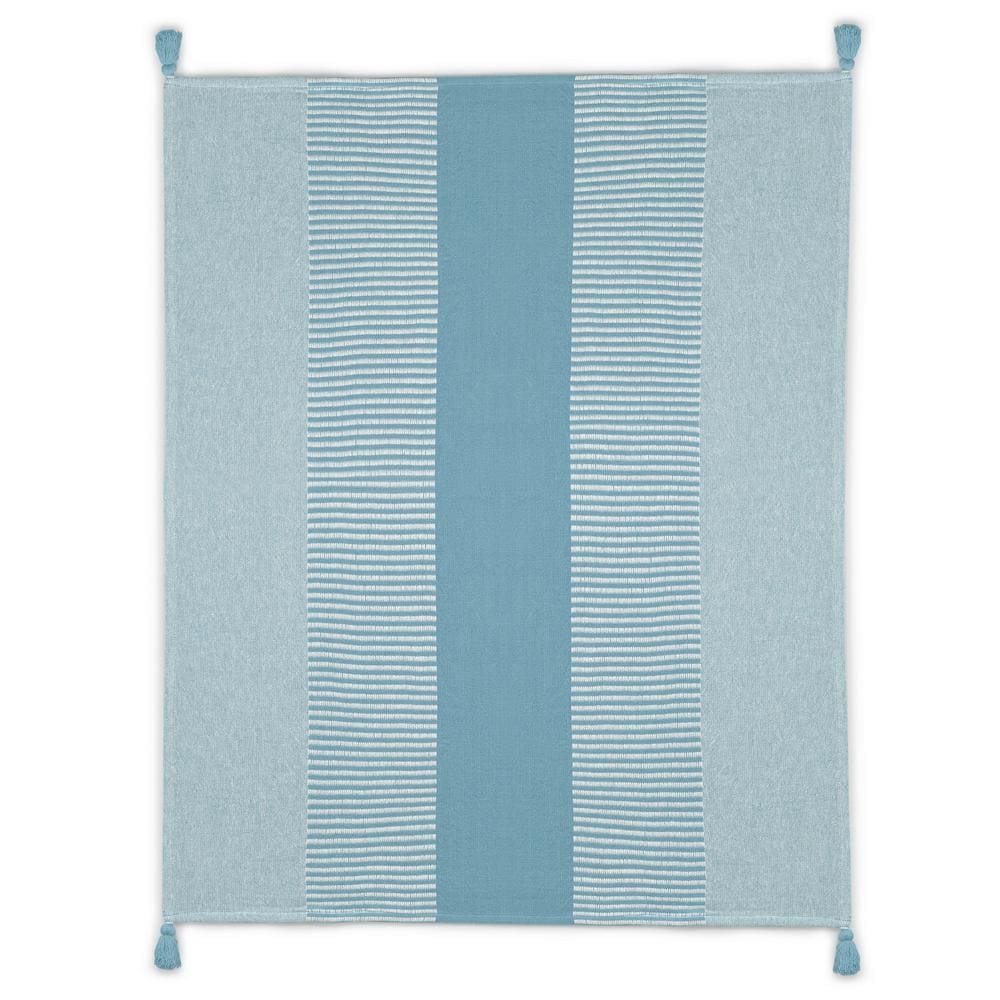 adiant Blue/White Hand-Woven Striped Contemporary All Natural Cotton Throw 