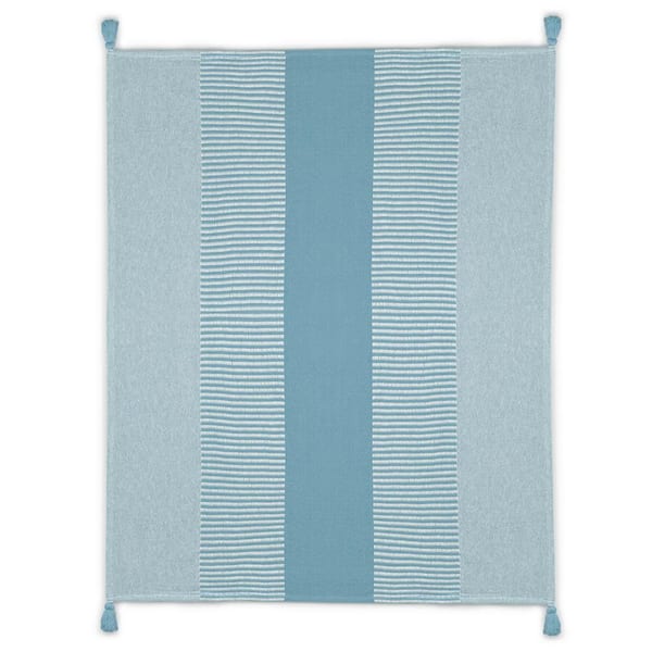 Unbranded adiant Blue/White Hand-Woven Striped Contemporary All Natural Cotton Throw Blanket