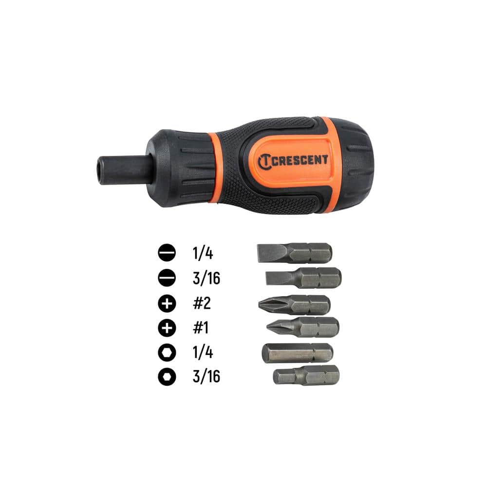 Crescent 6in1 Stubby Ratcheting MultiBit Screwdriver CMBS61R The