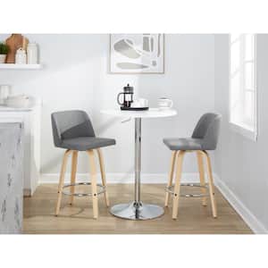 Toriano 25.5 in. Grey Fabric, Natural Wood, and Chrome Metal Fixed-Height Counter Stool (Set of 2)