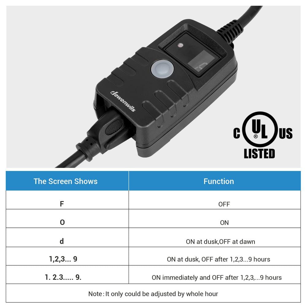 Black Outdoor Waterproof Light Timer with Photocell Sensor
