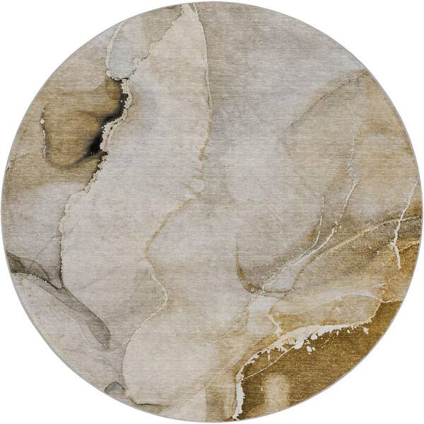 Dream Shag Premium Machine Washable Abstract ADS521 Beige 8 ft. x 8 ft. Round Rug