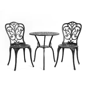 3-Piece Antique Bronze Cast Aluminum Outdoor Bistro Sets with Umbrella Hole