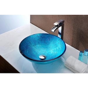 Accent Round Glass Vessel Sink in Blue Ice