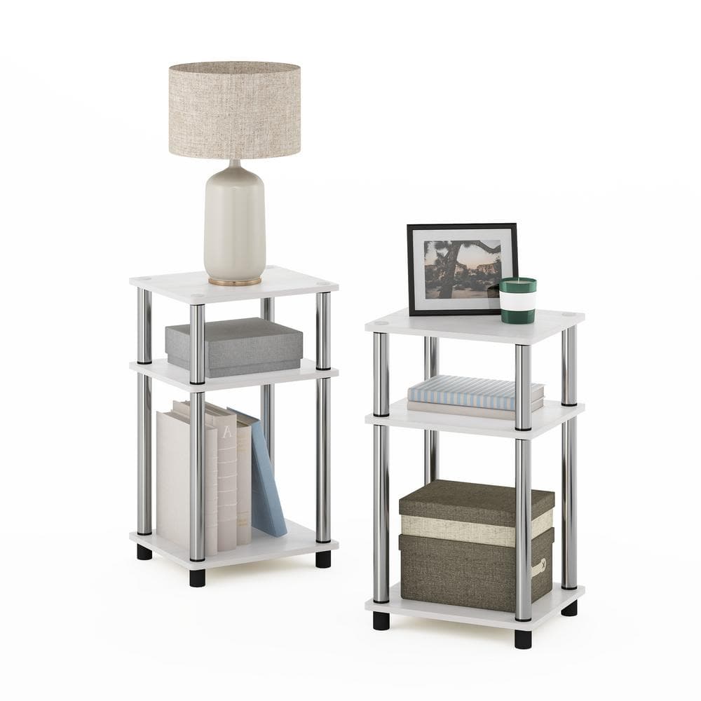 Twin Set Modern Multifunctional White Oak and Chrome End Tables