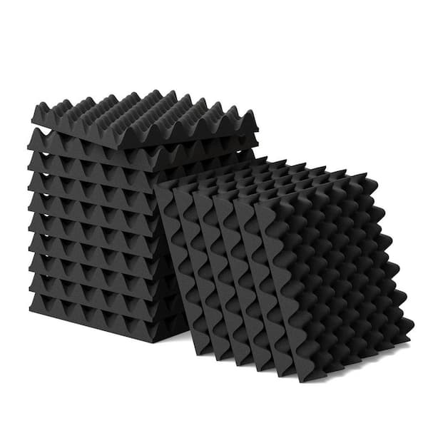 2.2 in. T x 1.1 ft. x 1.1 ft. Black Polyurethane Sound Absorbing Panel Egg Crate Design Fire Resistant 6-Pack