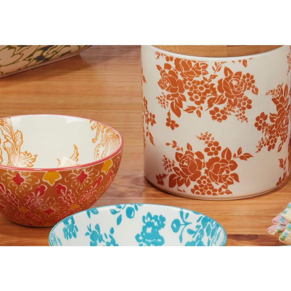 Set of 4 Multicolor Ceramic Floral Soup Bowls