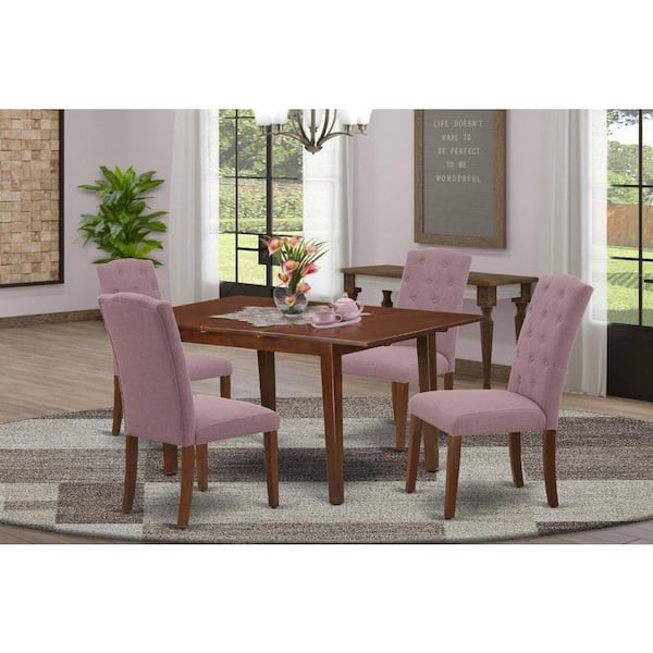 East West Furniture 5-Piece Mahogany Finish Solid Wood Top - Rectangular Dining Room Set with Butterfly Leaf - Seats 4