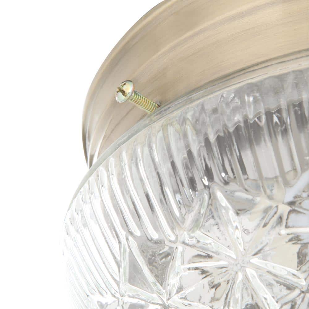 Antique Brass 9.5" Flush Mount Ceiling Fixture with Clear Faceted Glass