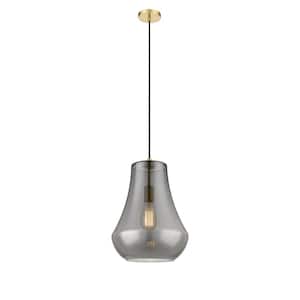 Fairfield 1-Light Satin Gold Shaded Pendant Light with Plated Smoke Glass Shade