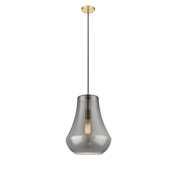 Innovations Fairfield 1-Light Satin Gold Shaded Pendant Light with Plated Smoke Glass Shade