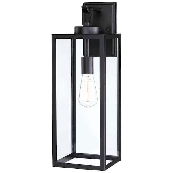 22.34 in. Modern Black Hardwired Outdoor Wall Light Lantern Sconce with No Bulbs Included