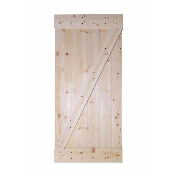 CALHOME 36 in. x 84 in. Unfinished Z-Bar 100% Knotty Pine Interior Barn Door Slab