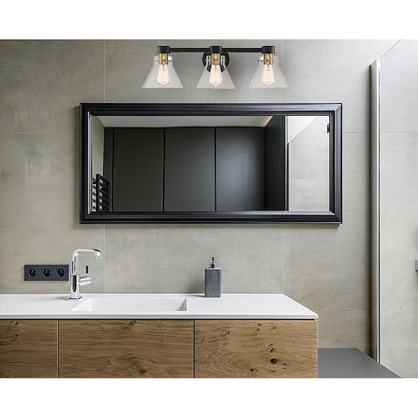 Willow Creek 25 in. 3-Light Matte Black Contemporary Vanity Light with Clear Glass Shades