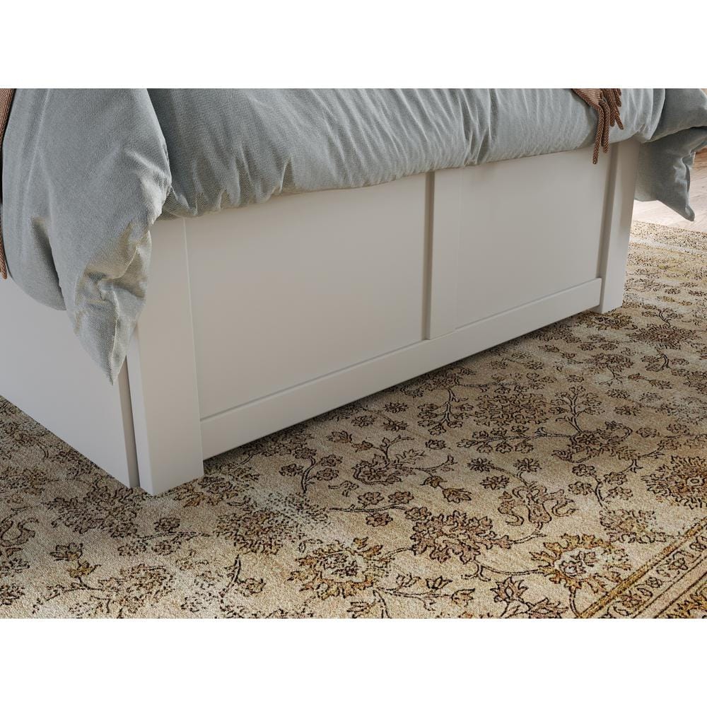 White Twin Wood Platform Bed with Trundle and Chevron Headboard