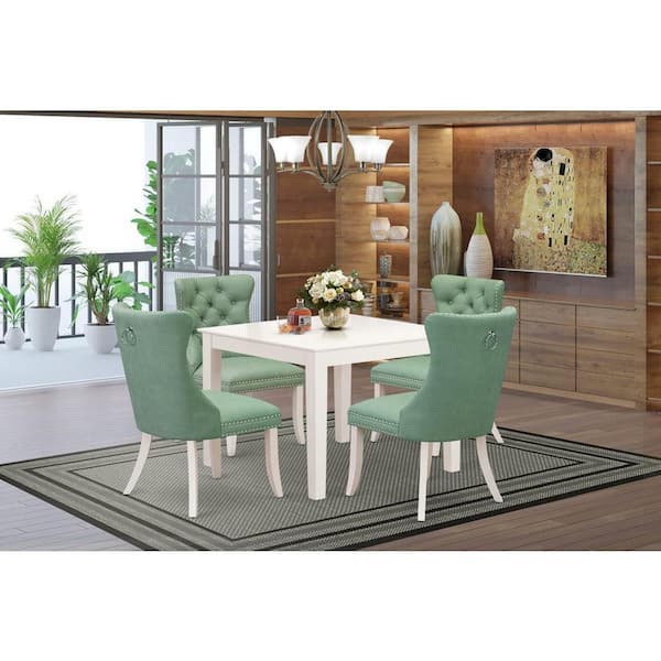 East West Furniture 5-Piece Linen White Finish Solid Wood Top - Square Upholstered Dining Room Set - Seats 4